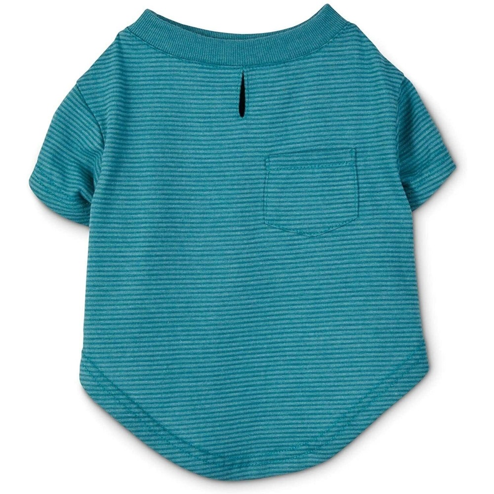 (NWOT) Reddy Teal Blue Striped Dog T-Shirt Medium Jersey Pocket Tee